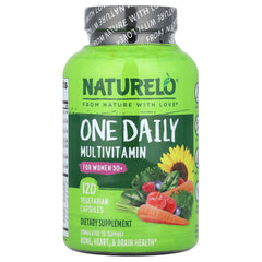Naturelo One Daily multivitamin bottle for women 50+ signaling menopause support and whole-food nutrients.
