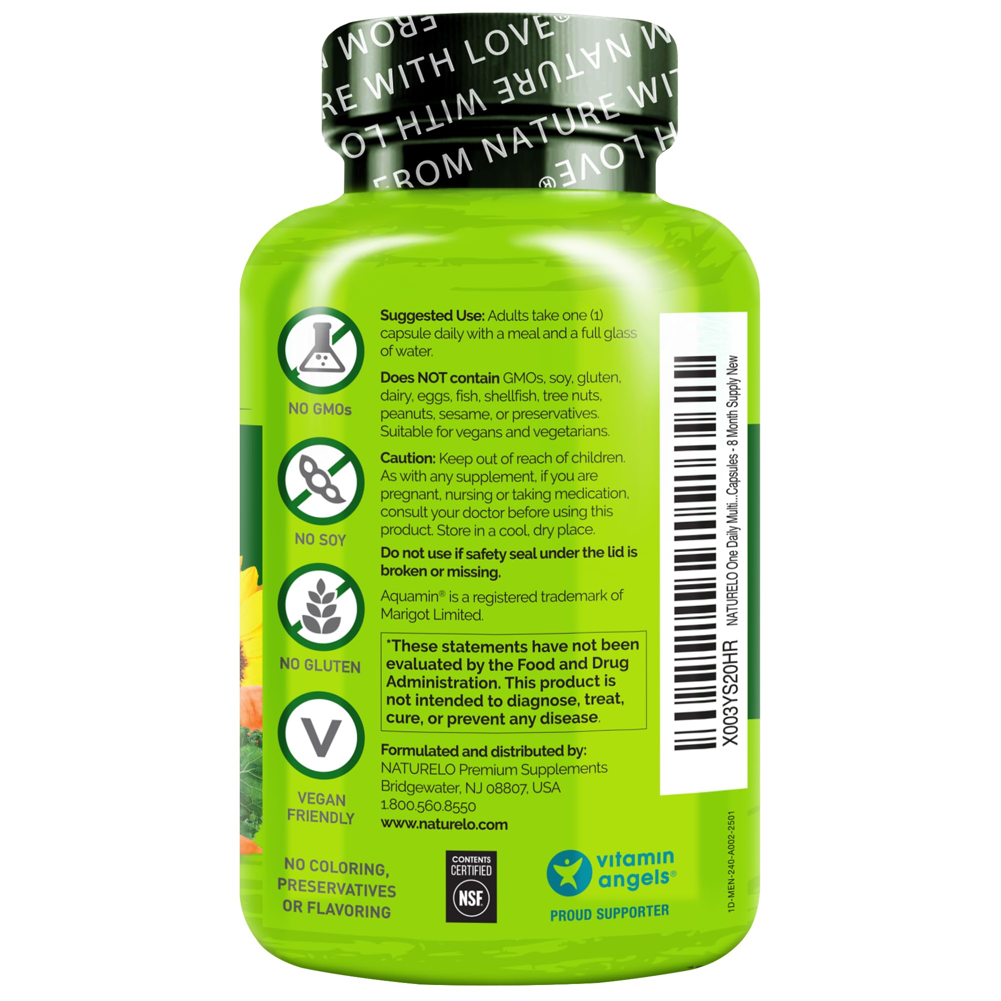 Modern packaging display highlighting the NATURELO men’s multivitamin benefits