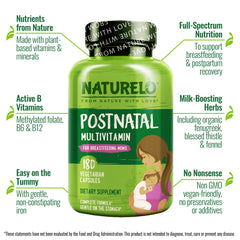 Herbal blend in Naturelo Postnatal Multivitamin featuring lactation-support fenugreek.