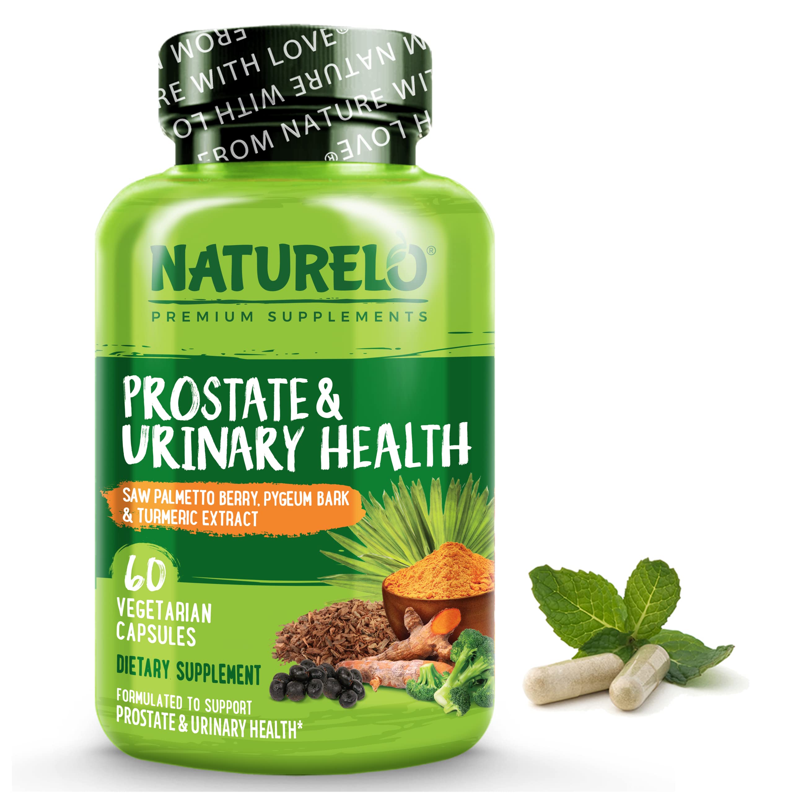 NATURELO Prostate & Urinary Health bottle front for daily urinary support.