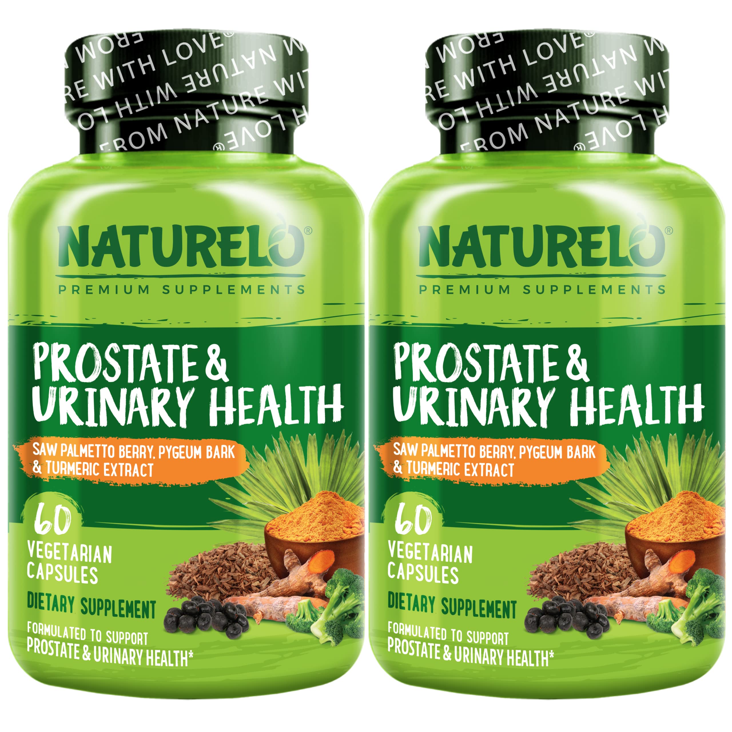 NATURELO Prostate & Urinary Health bottle highlights vegan formula for daily urinary support.
