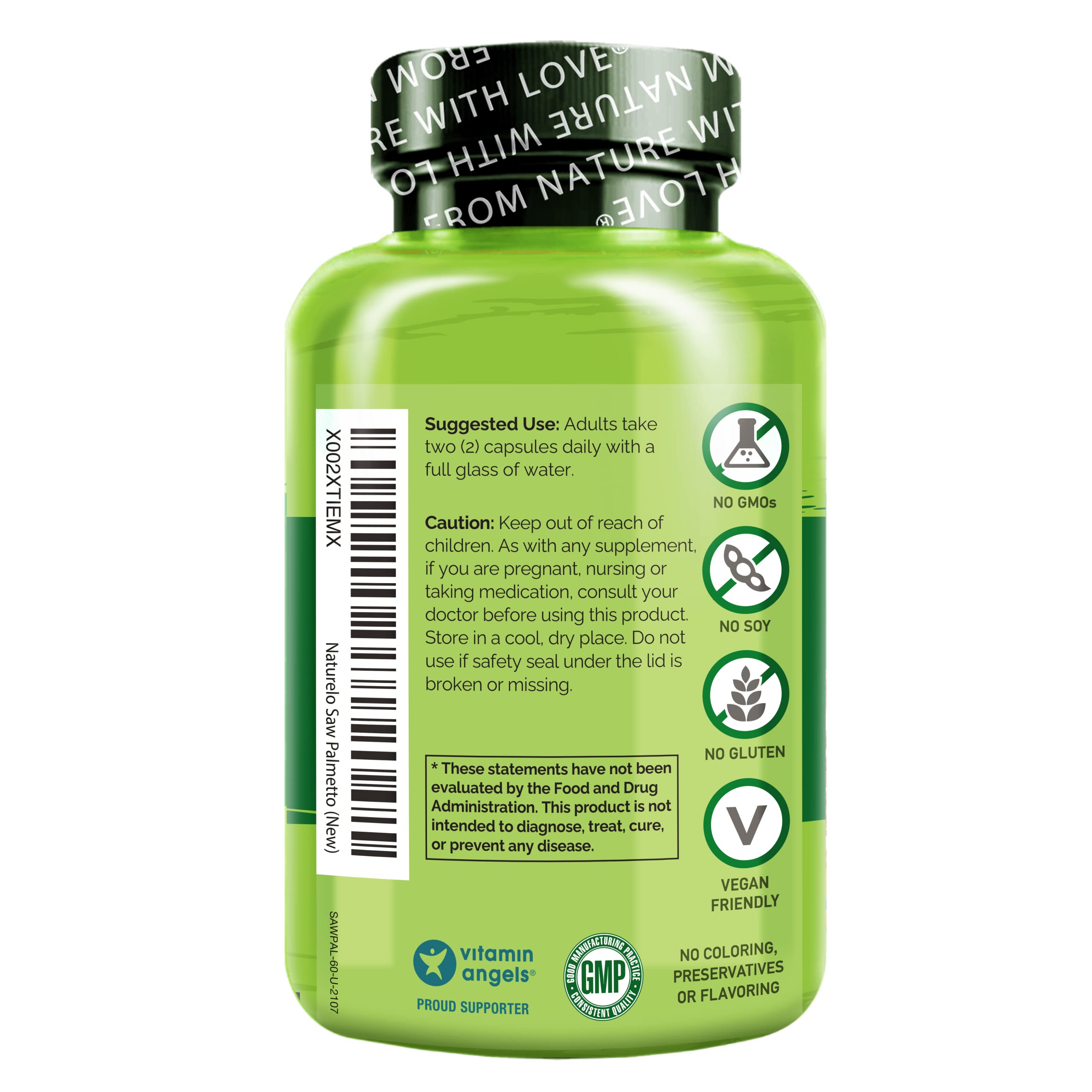 NATURELO Prostate capsules close-up showing vegan formula for urinary function.