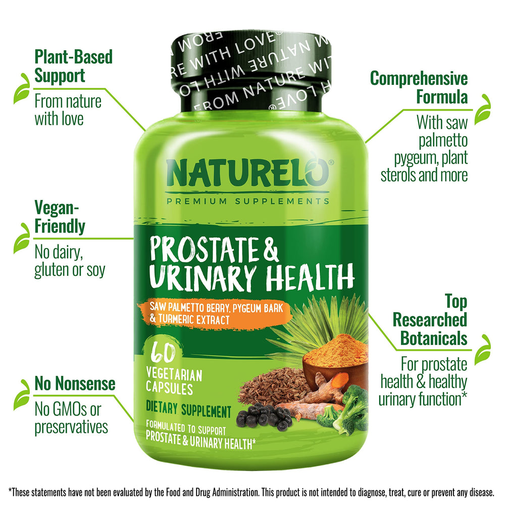 NATURELO Prostate capsule contains pygeum for holistic urinary comfort.