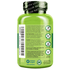 Naturelo Quercetin capsules close-up, vegetarian formula for daily wellness