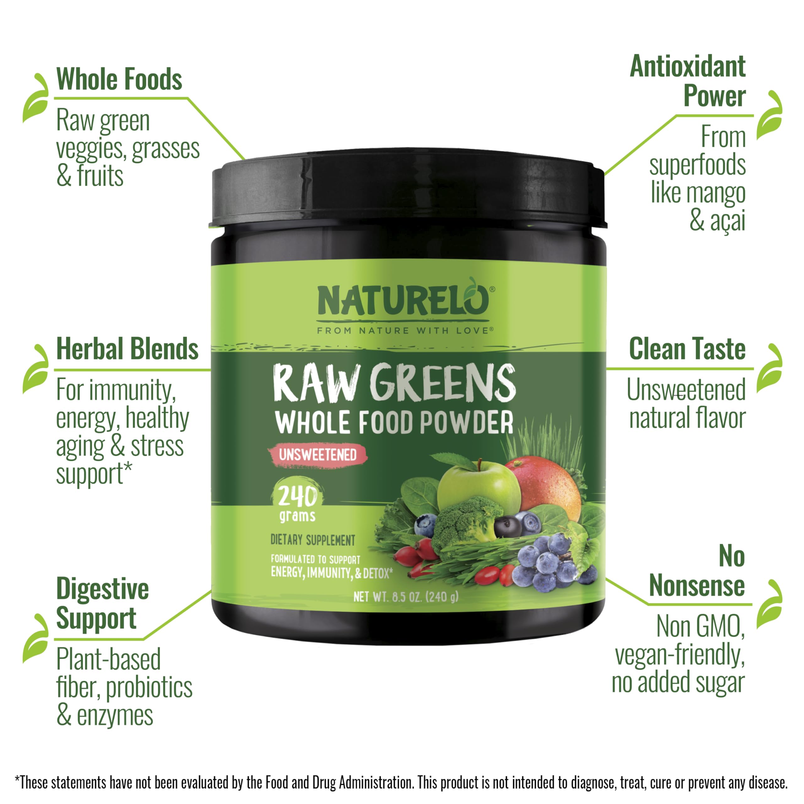 Naturelo Raw Greens glass with smoothie shows vibrant, on-the-go nutrition.