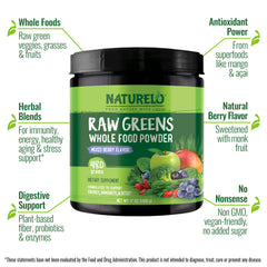 Naturelo Raw Greens powder being scooped for a quick smoothie boost