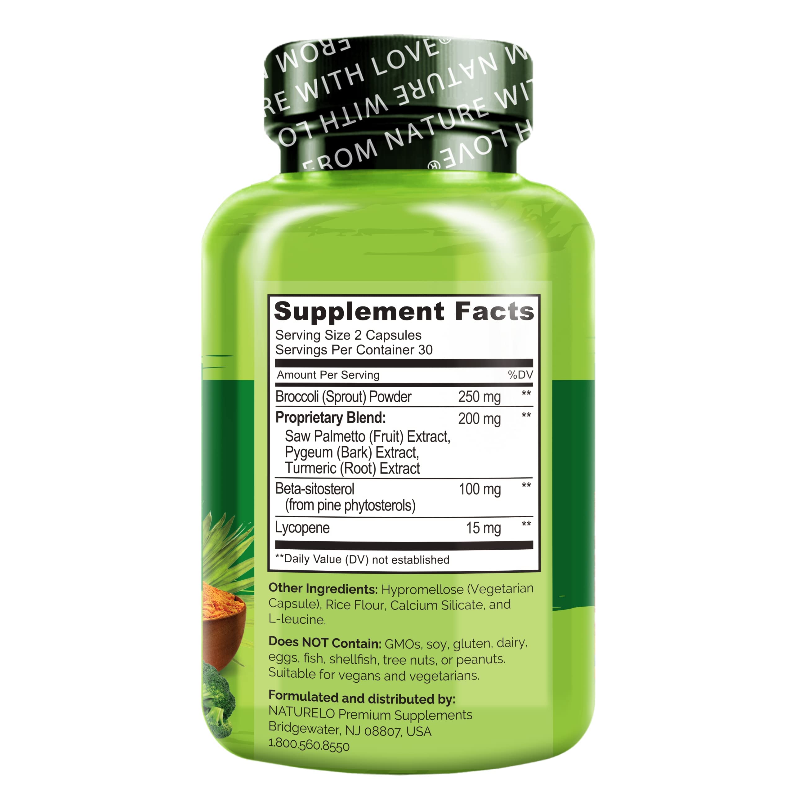 NATURELO Prostate & Urinary Health features saw palmetto for targeted urinary support.