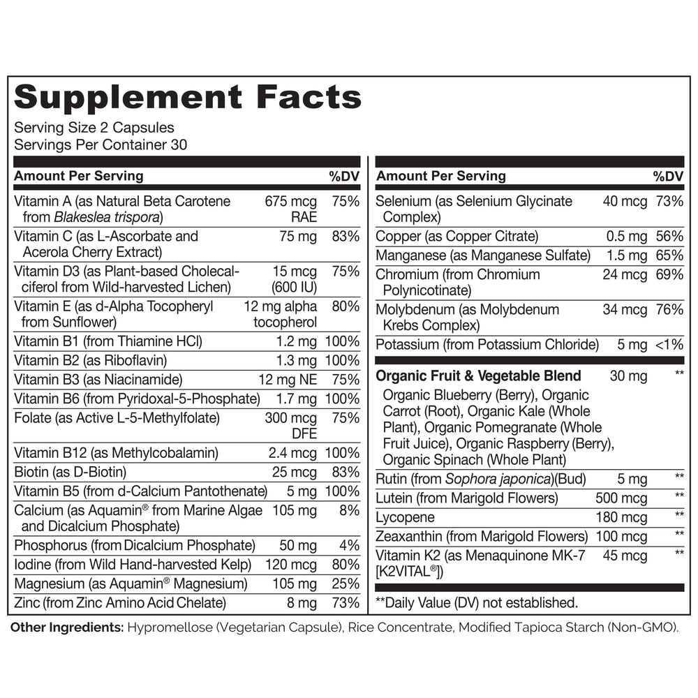 Plant-based ingredients visual for NATURELO Teen Multivitamin.