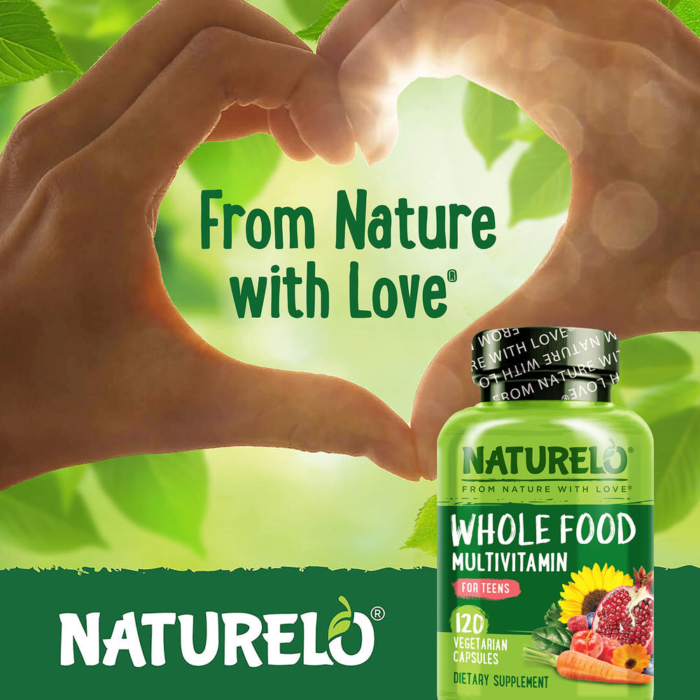 Naturelo Teen Multivitamin vegan label indicating clean, non-GMO formula