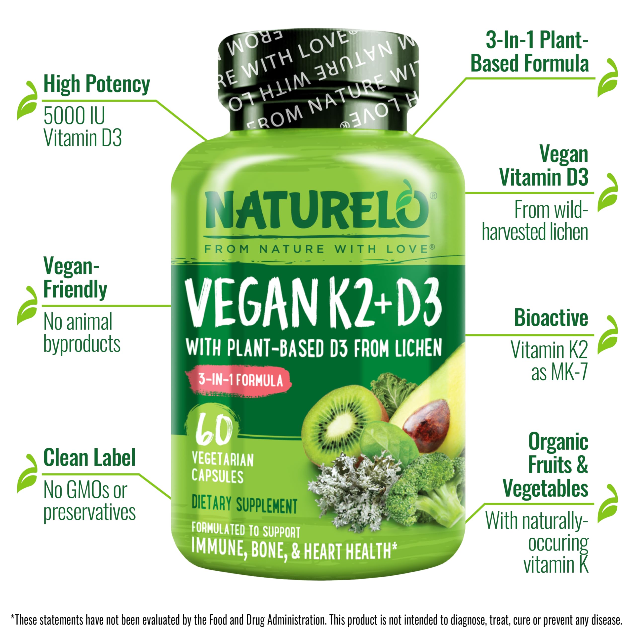NATURELO vegan D3 from lichen visual confirms sustainable, plant-based sourcing.
