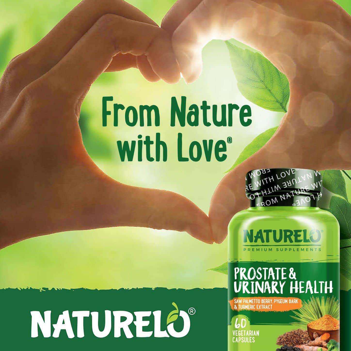 NATURELO vegan non-GMO label on packaging signaling clean plant-based formulation.