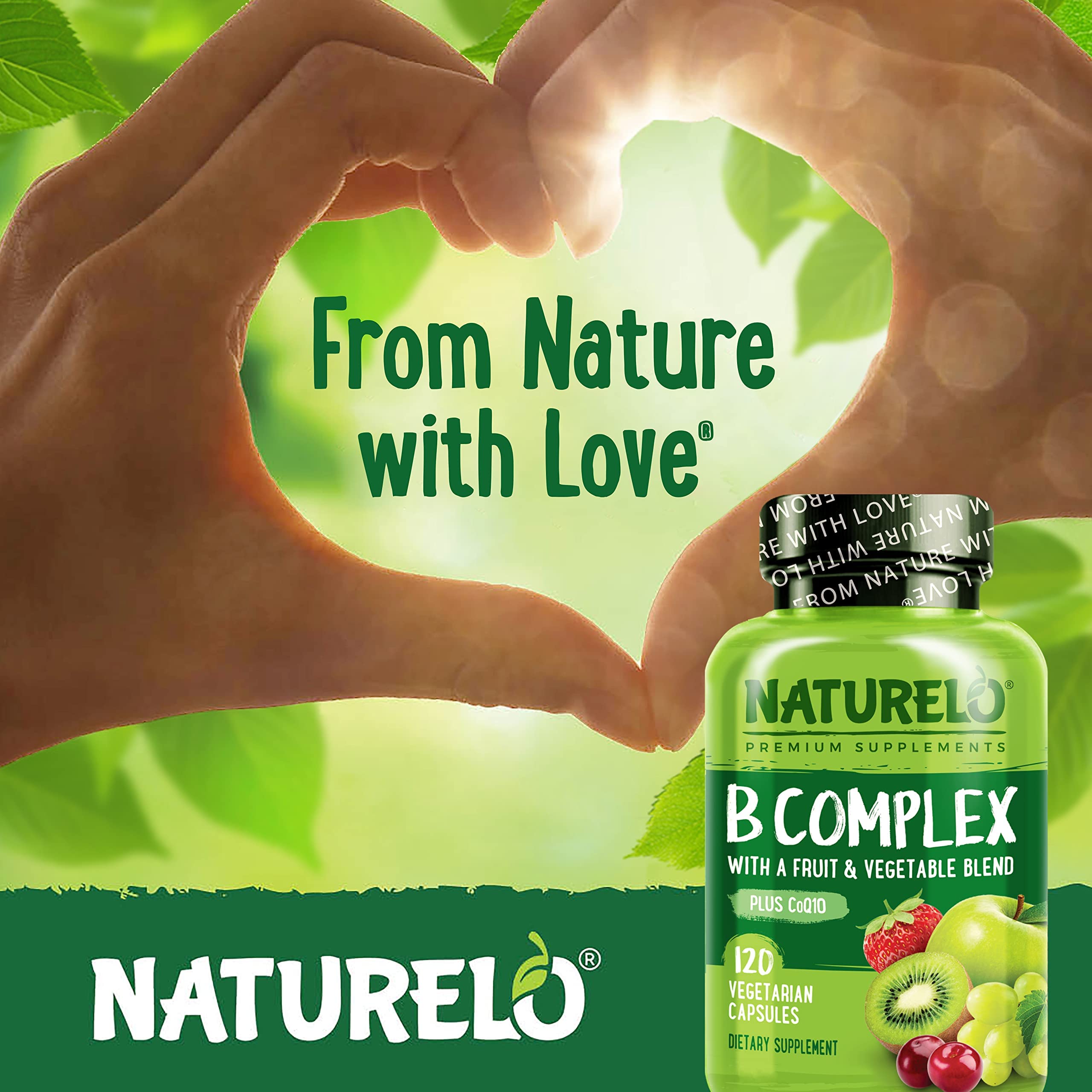 Naturelo Vitamin B Complex uses non-GMO, clean-label ingredients without soy, dairy, eggs, or nuts.