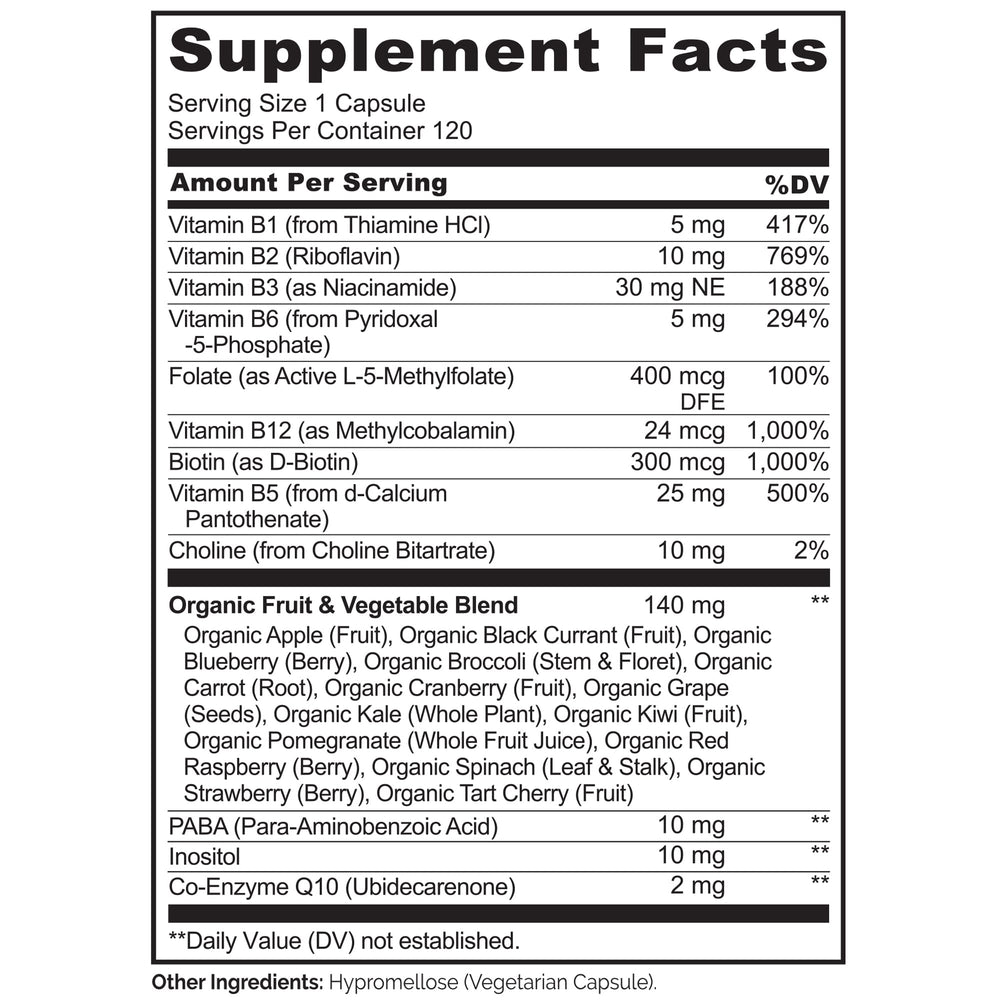 Naturelo Vitamin B Complex with whole-food blend offers natural vitamins from fruits and vegetables.
