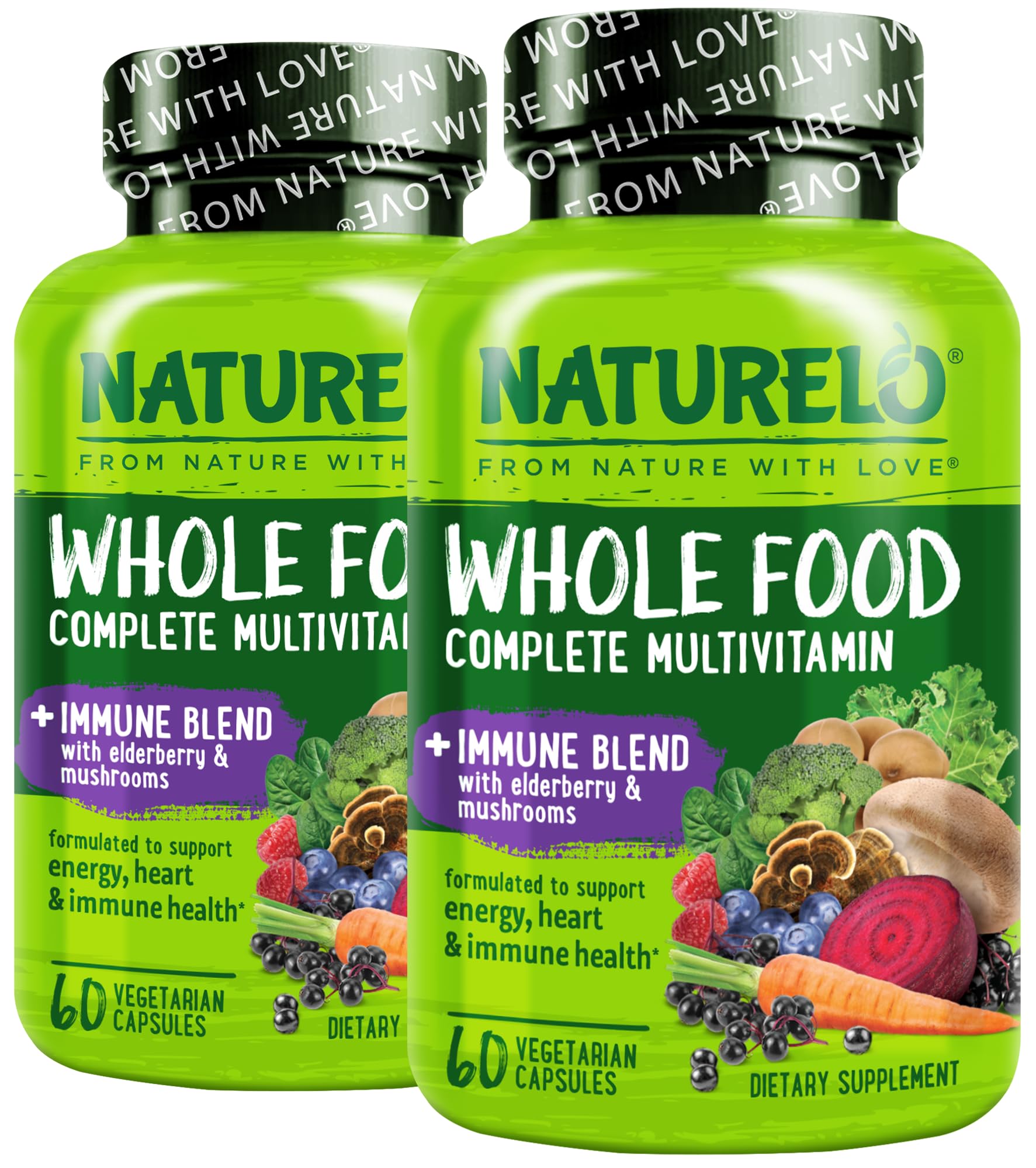 Naturelo Whole Food Multivitamin elderberry bottle supports daily immune health
