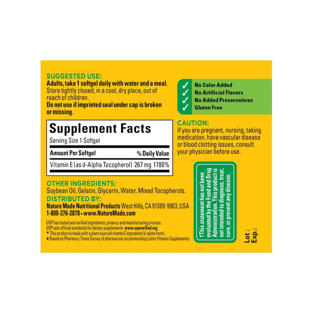 Nature Made Vitamin E softgels close-up showing easy daily use.