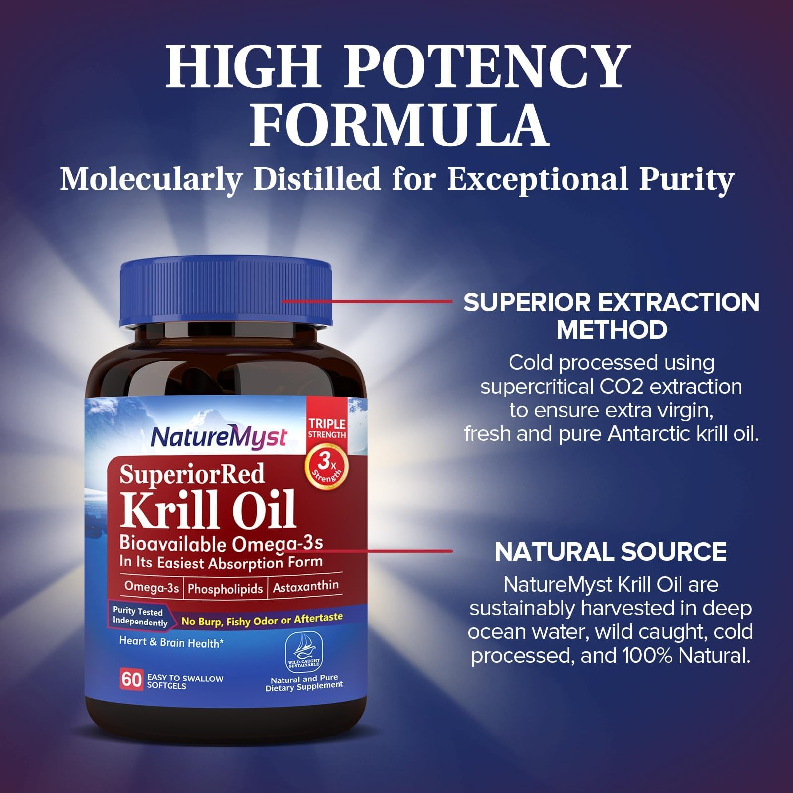 Astaxanthin-rich krill oil offers natural antioxidant support.