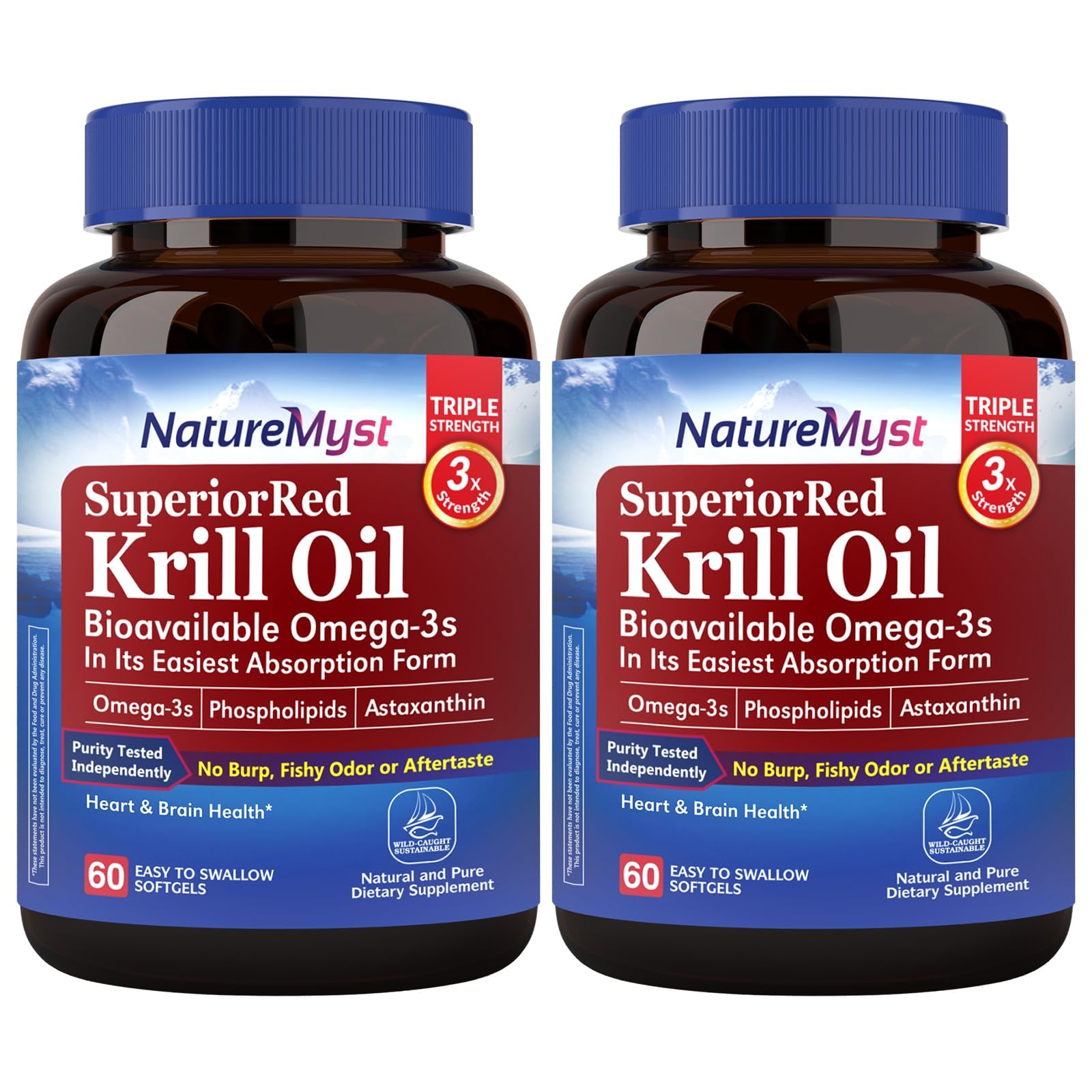 NatureMyst Krill Oil 1000 mg softgels bottle supports daily omega-3 intake.