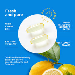 Naturenetics lemon-flavored omega-3 close-up suggesting palatable daily use