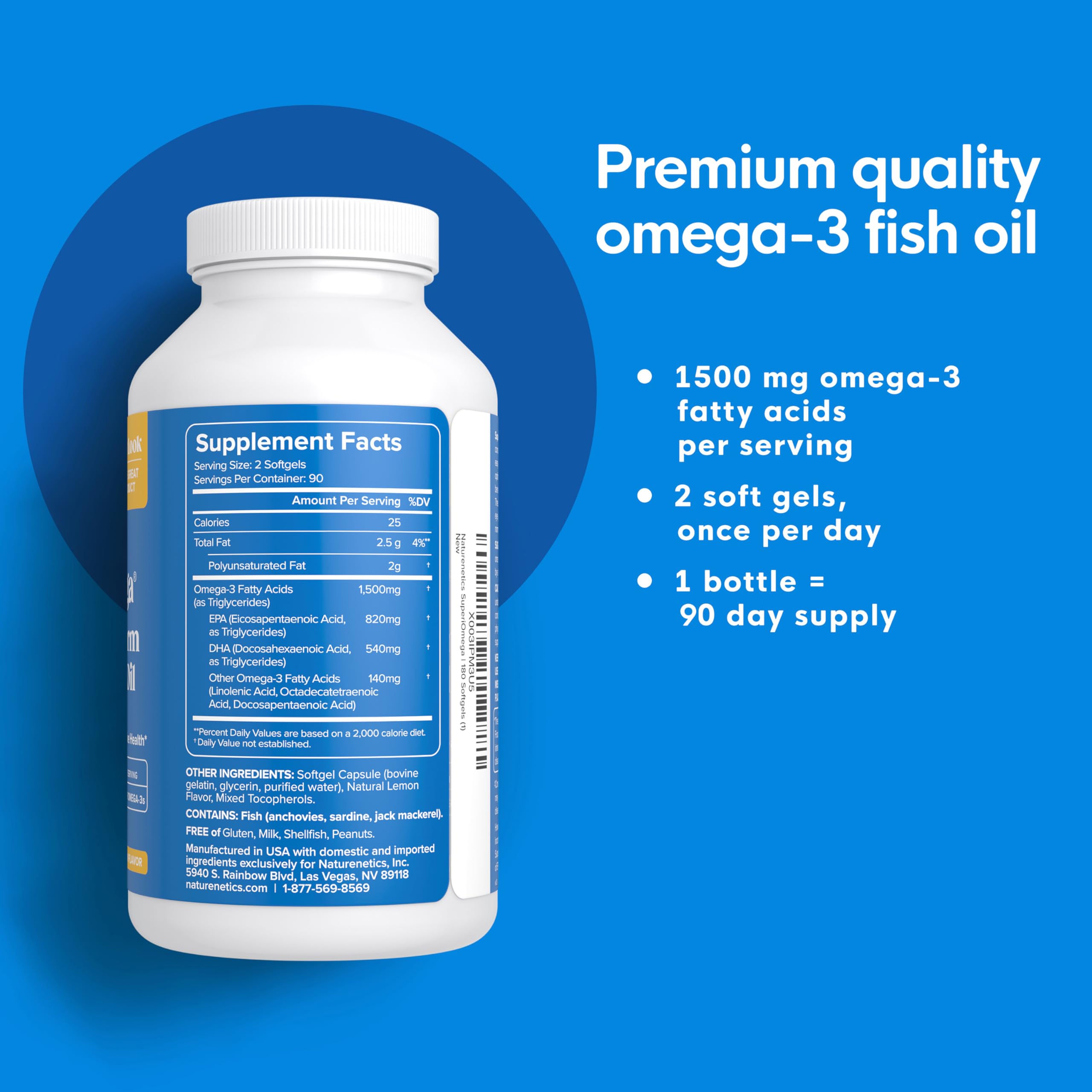 Naturenetics triglyceride omega-3 lemon bottle side with purity details