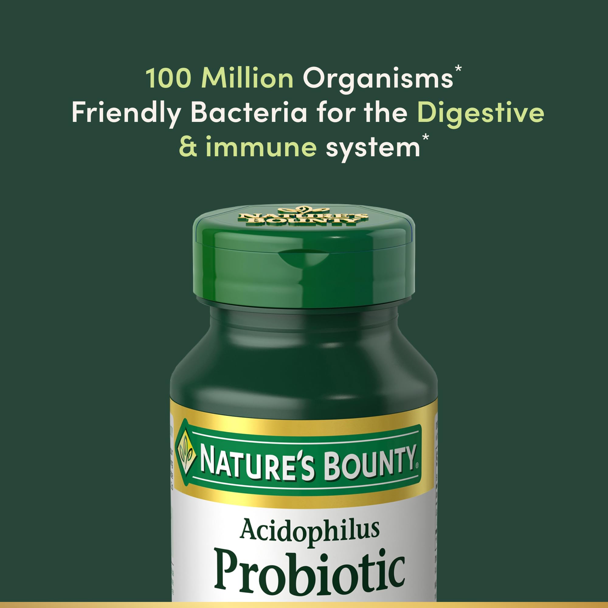 Gluten-free, dairy-free, wheat-free Nature's Bounty probiotic.