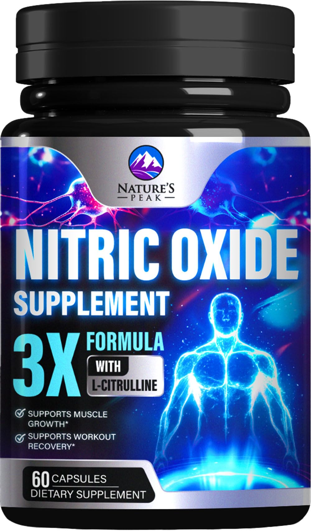 Nature's Peak Nitric Oxide Booster 3000mg bottle for pre-workout support