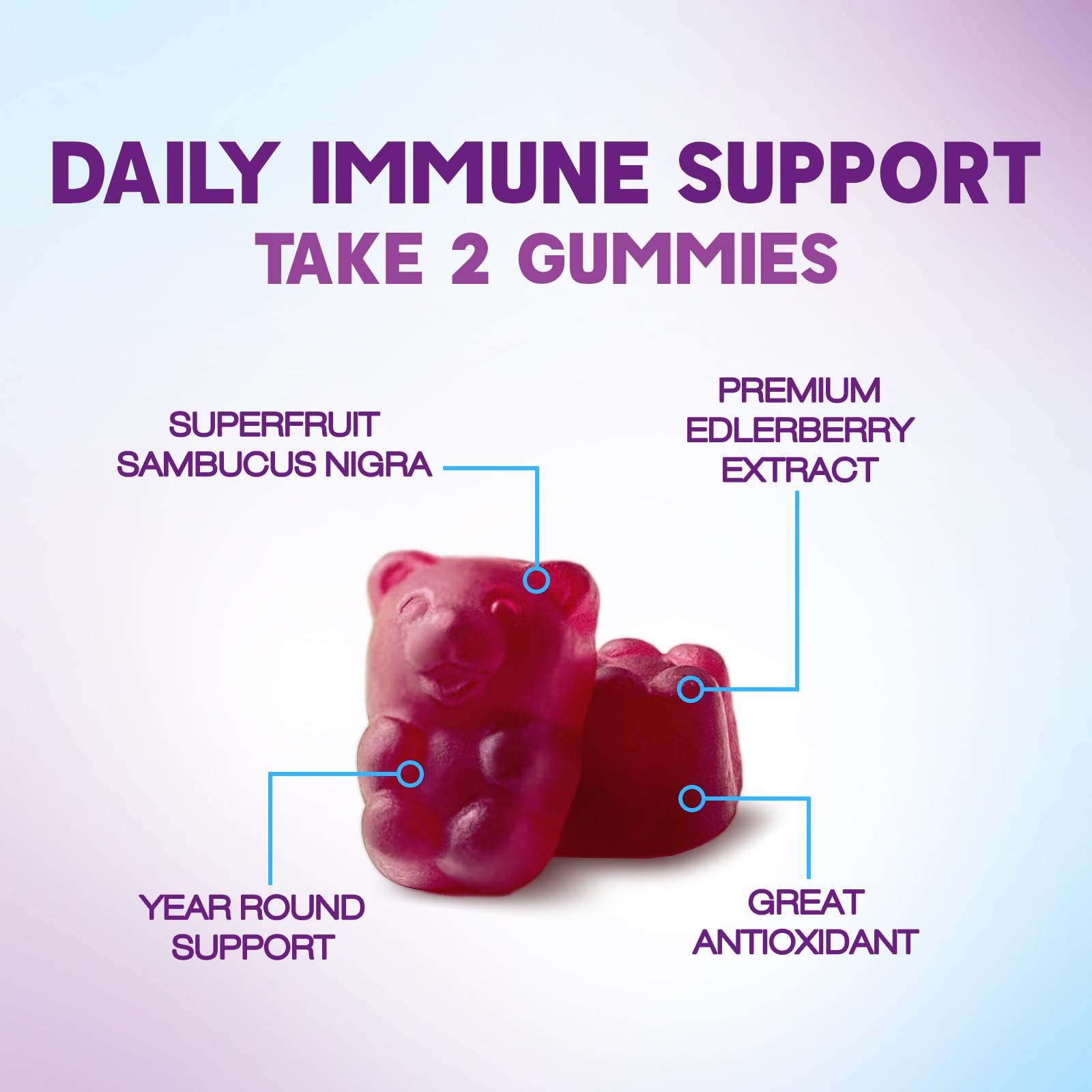 Nature's Nutrition Elderberry Gummies label panel shows 4200 mg equivalent in each serving.