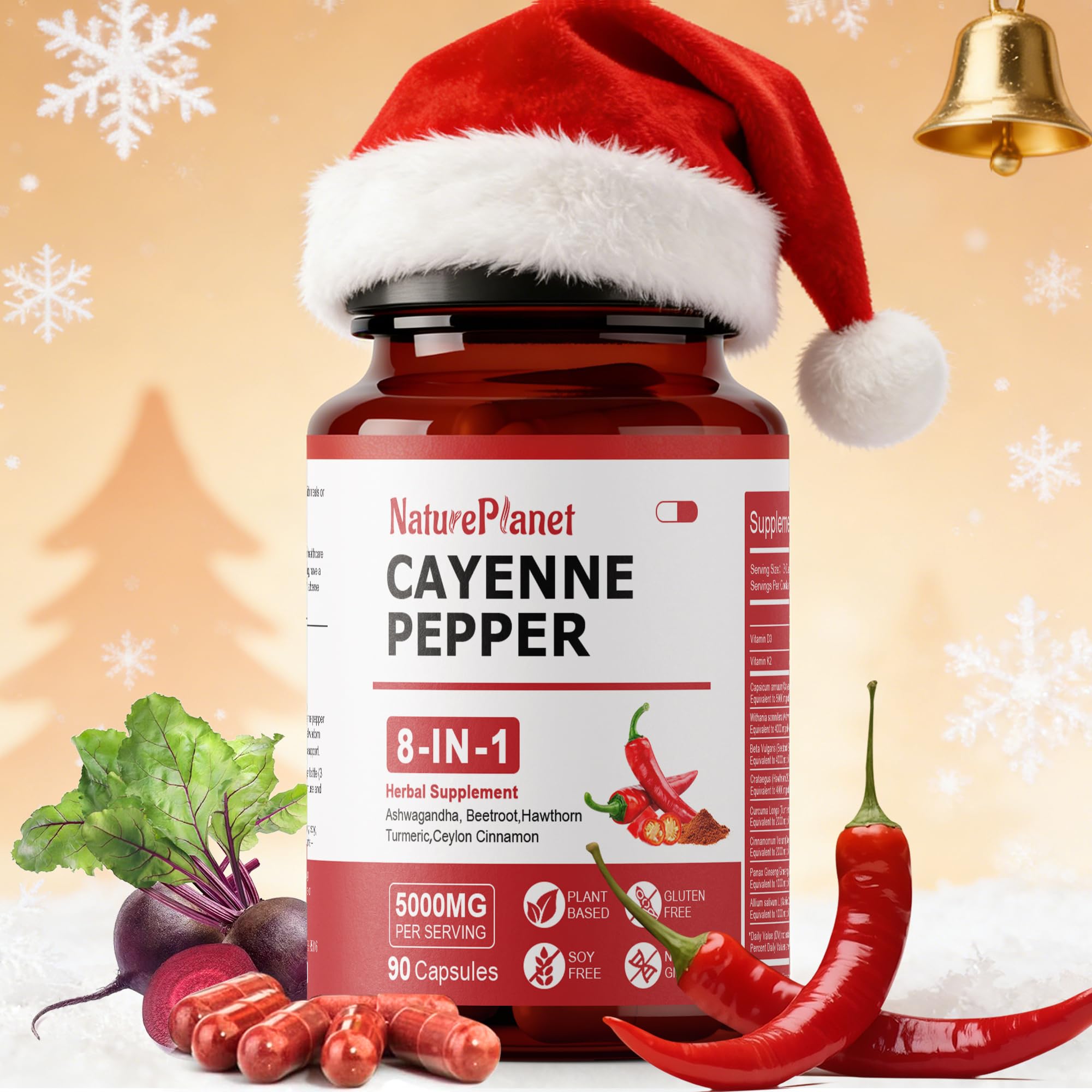 NaturePlanet Cayenne Capsules bottle highlighting daily wellness with plant-based capsules