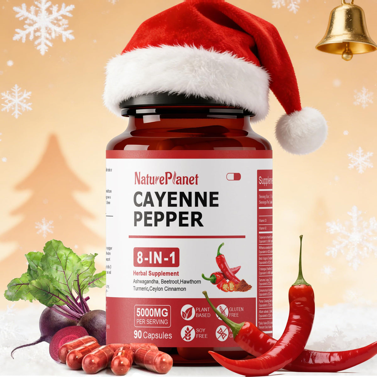 NaturePlanet Cayenne Capsules bottle highlighting daily wellness with plant-based capsules