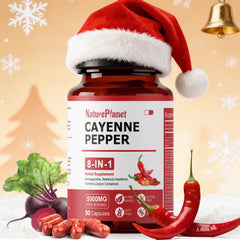 NaturePlanet Cayenne Capsules bottle highlighting daily wellness with plant-based capsules
