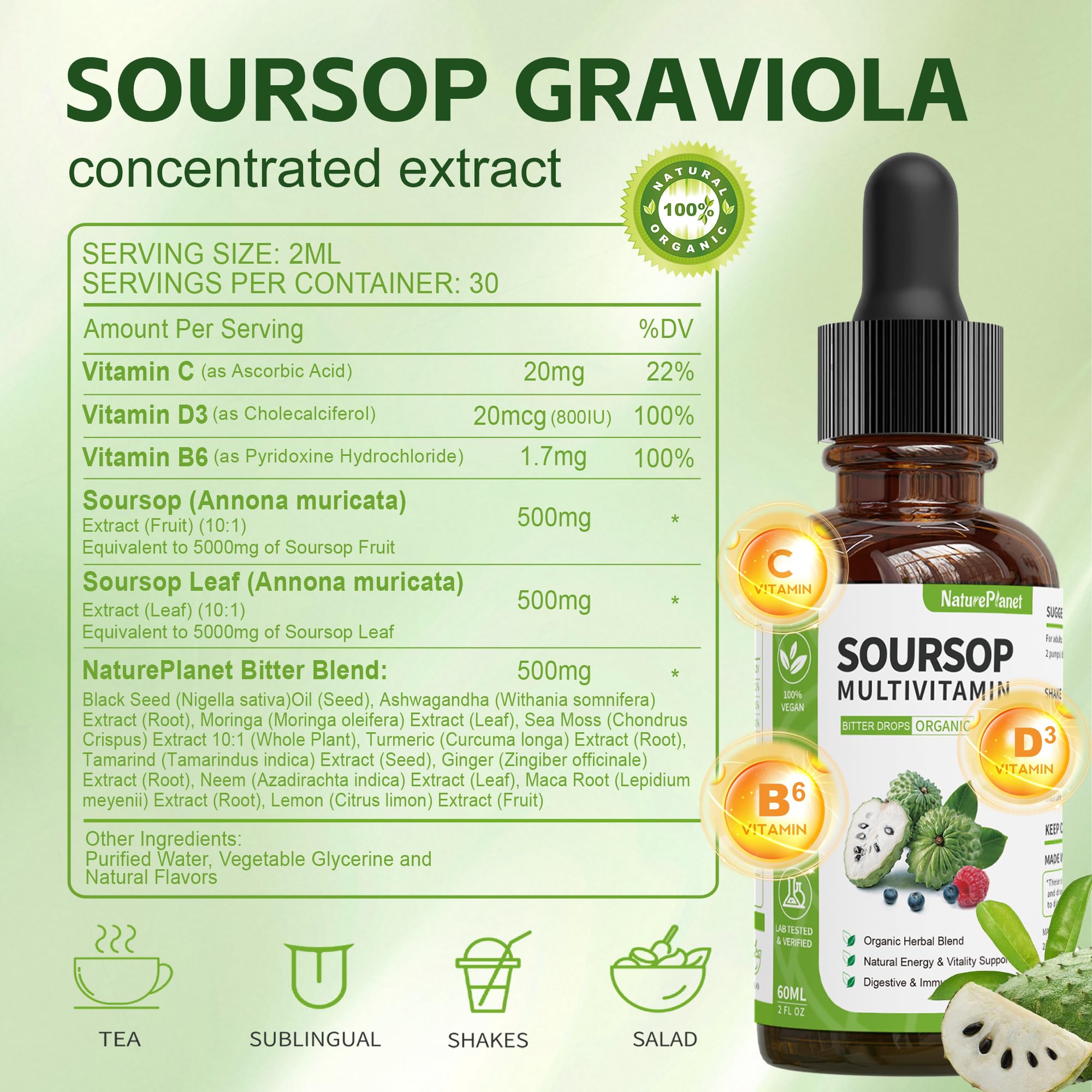 Travel-friendly NaturePlanet Graviola Drops ready for on-the-go routines.