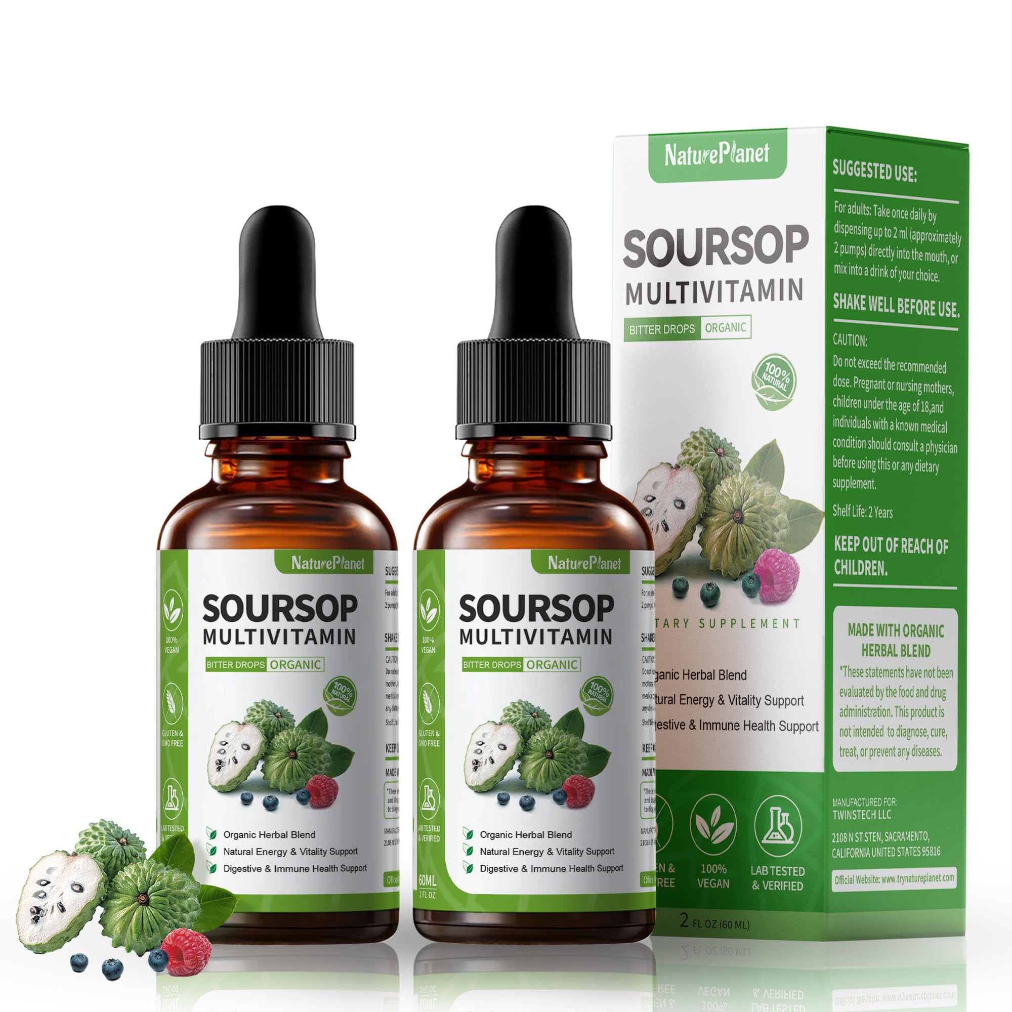 NaturePlanet Soursop Bitters Drops bottle for easy daily wellness on the go