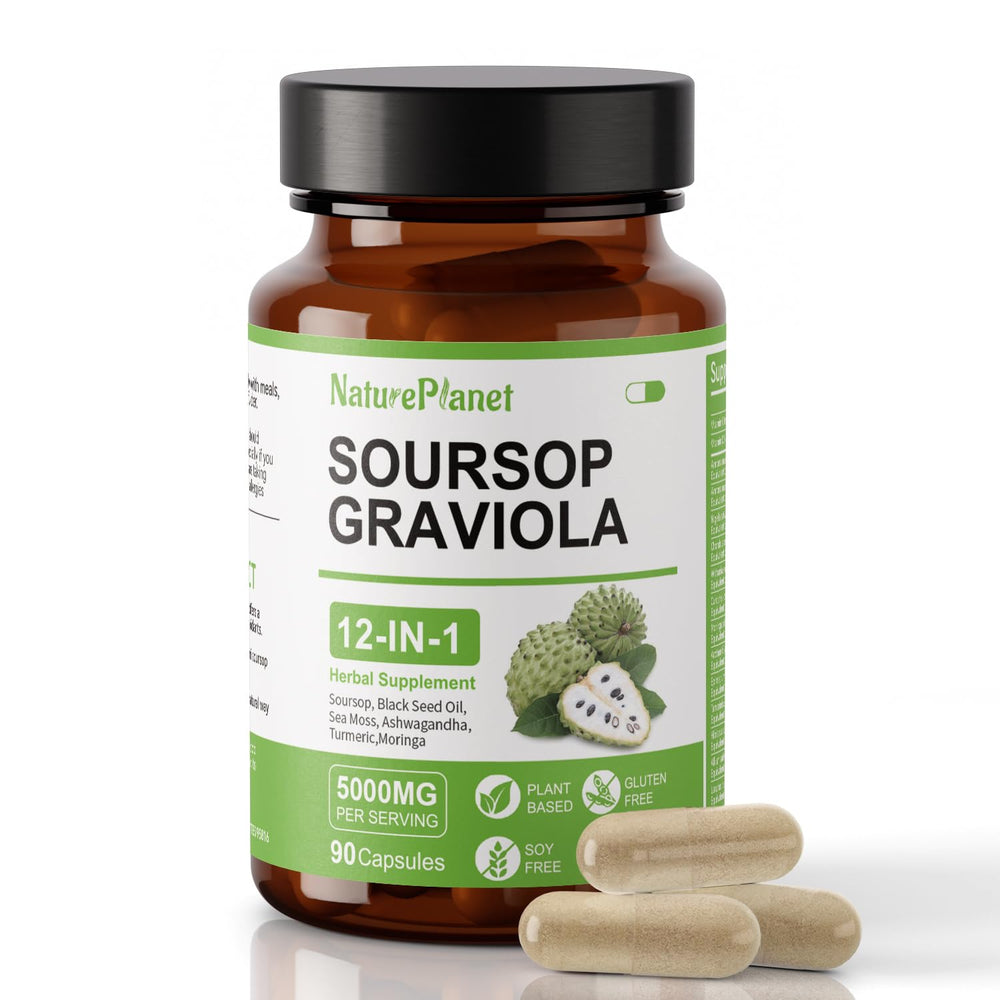 NaturePlanet Soursop Graviola capsules bottle for on-the-go daily wellness