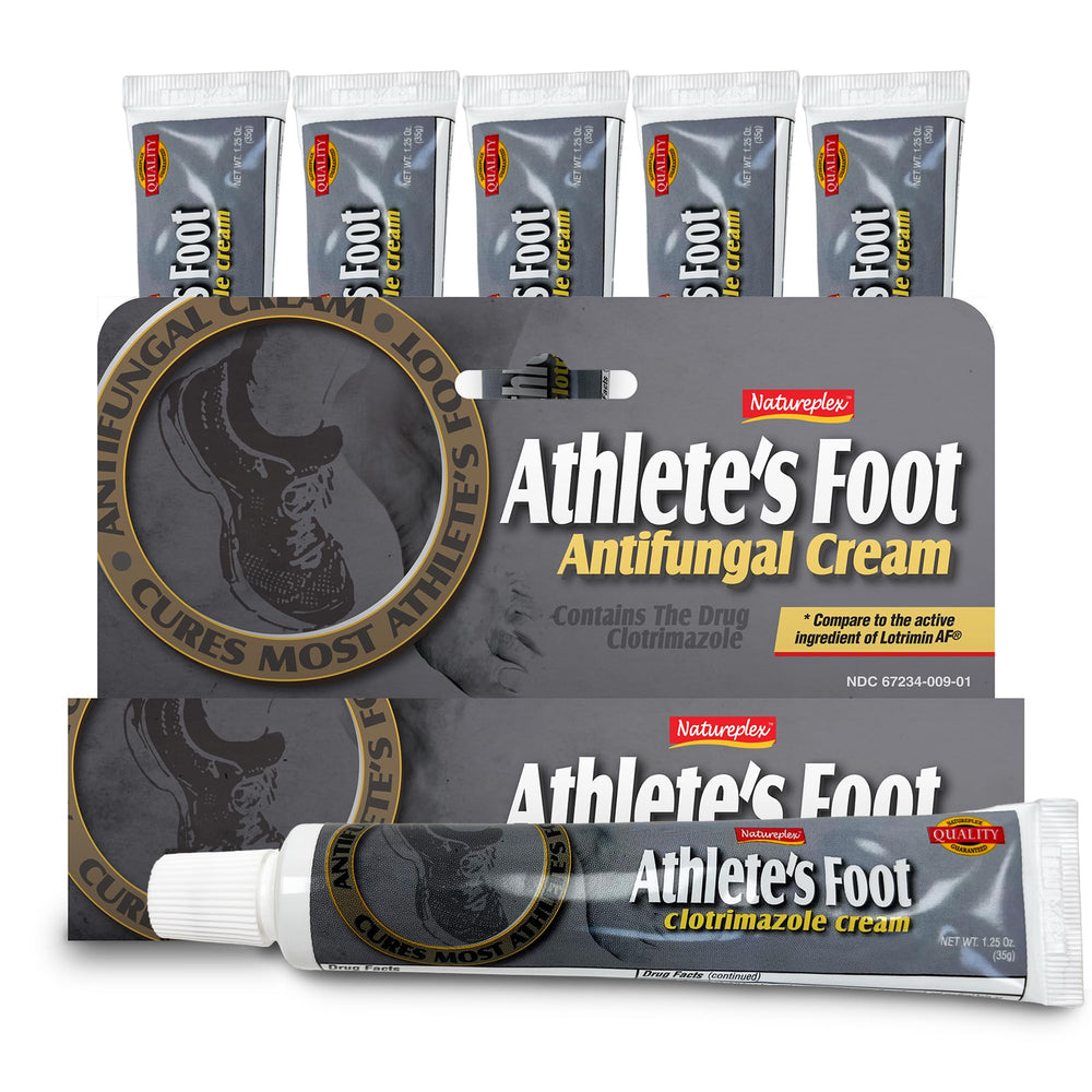 Natureplex antifungal cream beside a gym bag for on-the-go protection.