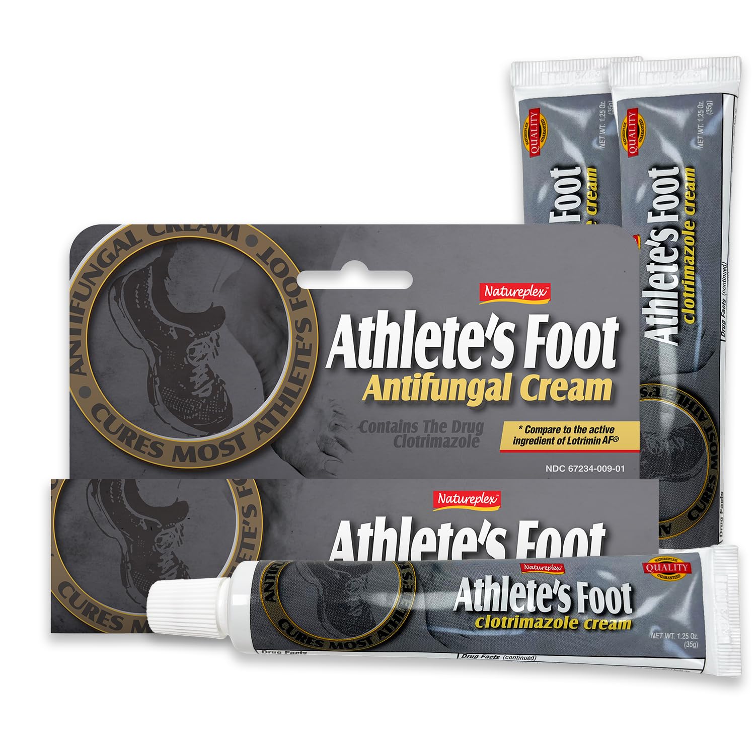Natureplex athlete’s foot cream tube application for fast relief.