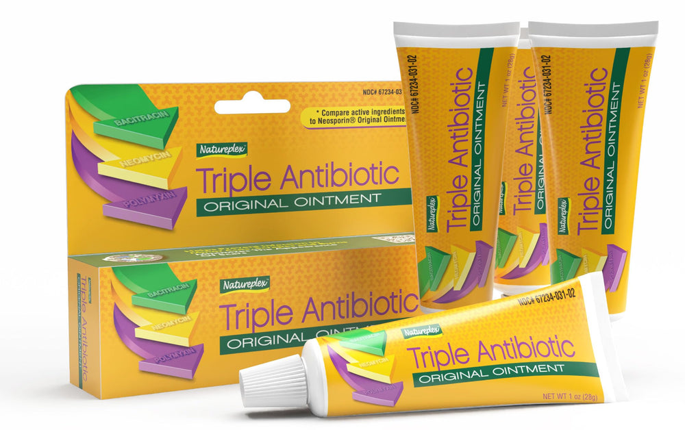 Four Natureplex tubes shown in a compact pack for everyday first aid.