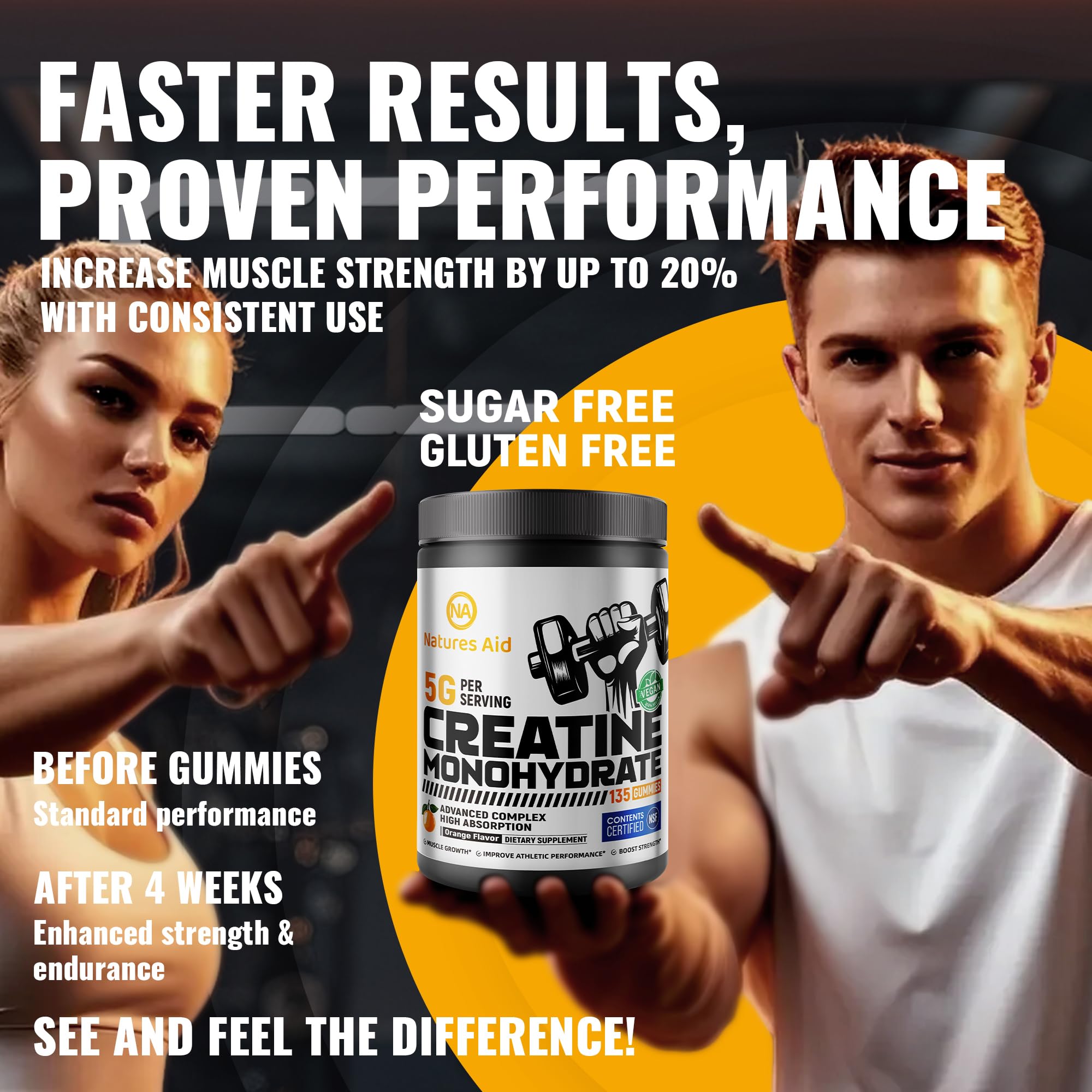 Natures Aid Creatine Monohydrate Gummies convenient daily use in a bottle.