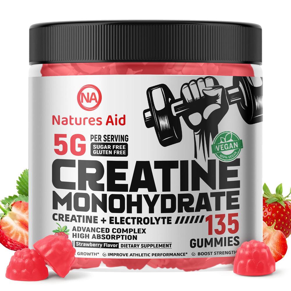 Natures Aid Creatine Monohydrate Gummies desk setup promotes regular supplementation.
