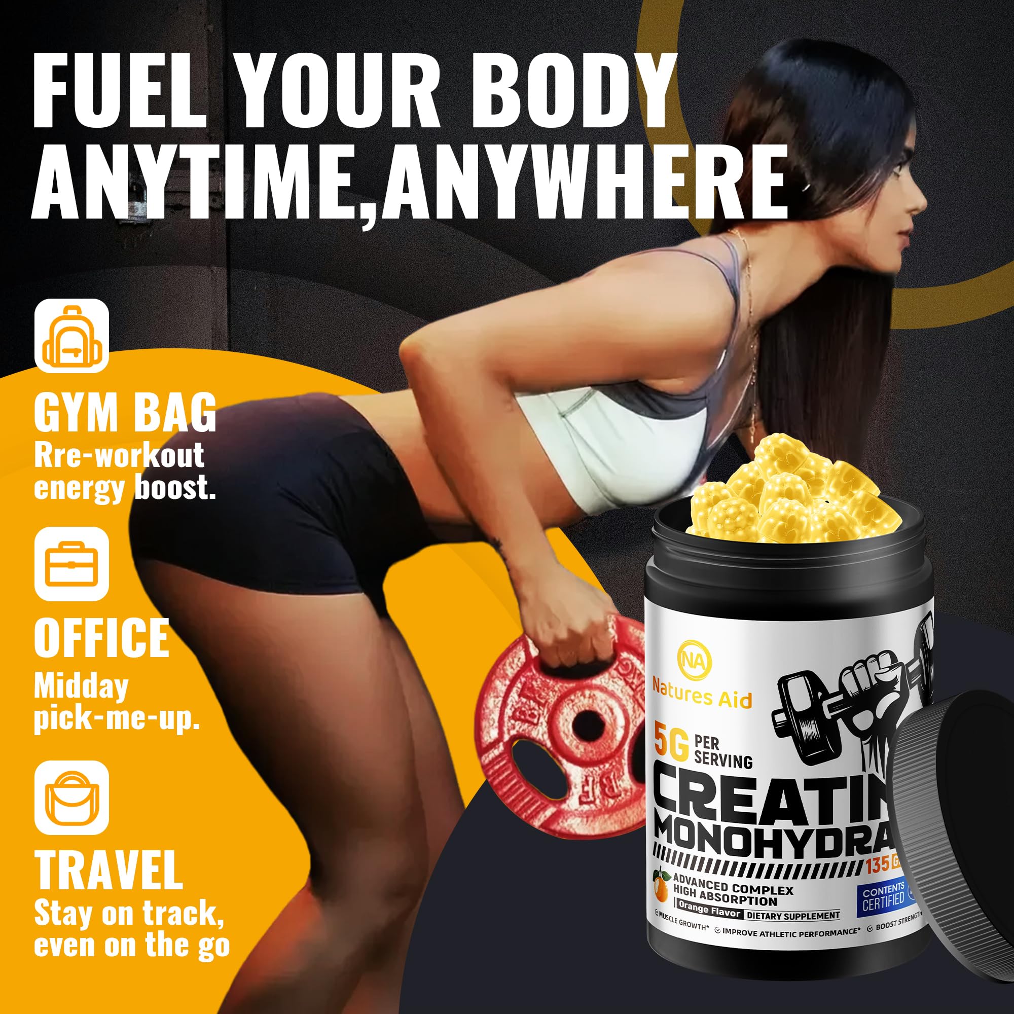 Natures Aid Creatine Monohydrate Gummies boosts endurance and energy on the go.