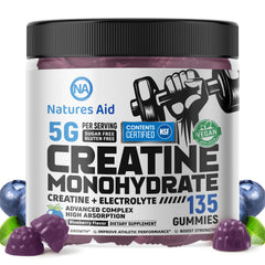 Natures Aid Creatine Monohydrate Gummies jar front for convenient pre-workout energy