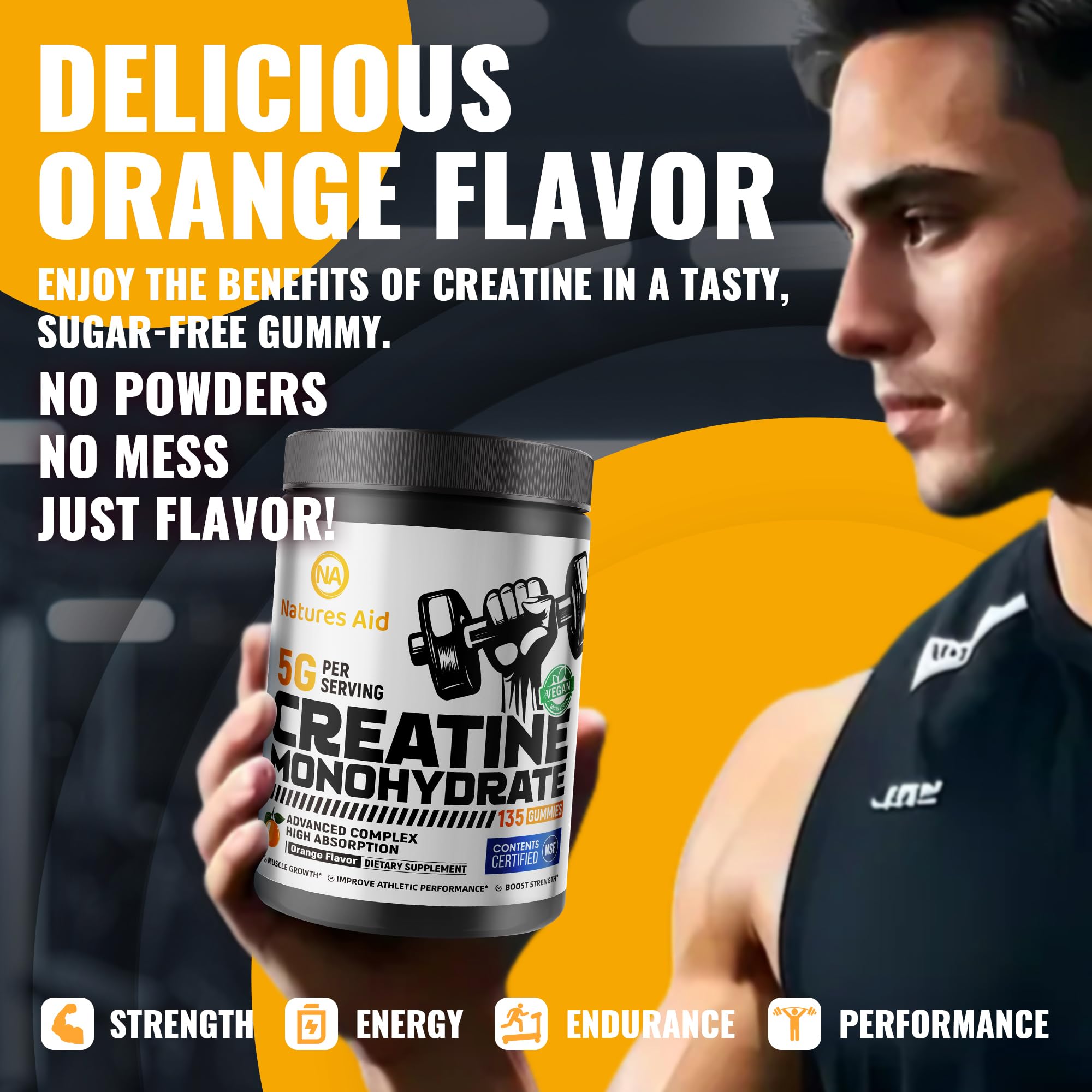 Natures Aid Creatine Monohydrate Gummies supports muscle strength during training.