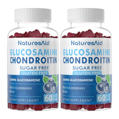 Natures Aid Glucosamine Chondroitin gummies jar close-up showing joint support in elderberry flavor