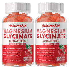 Nature's Aid Magnesium Glycinate Gummies bottle front shows sugar-free formula for daily use.