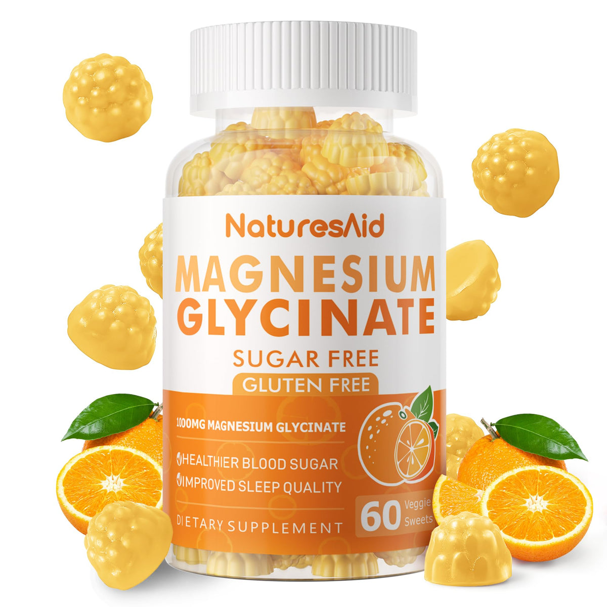 Natures Aid Magnesium Glycinate Gummies bottle on shelf for daily wellness.