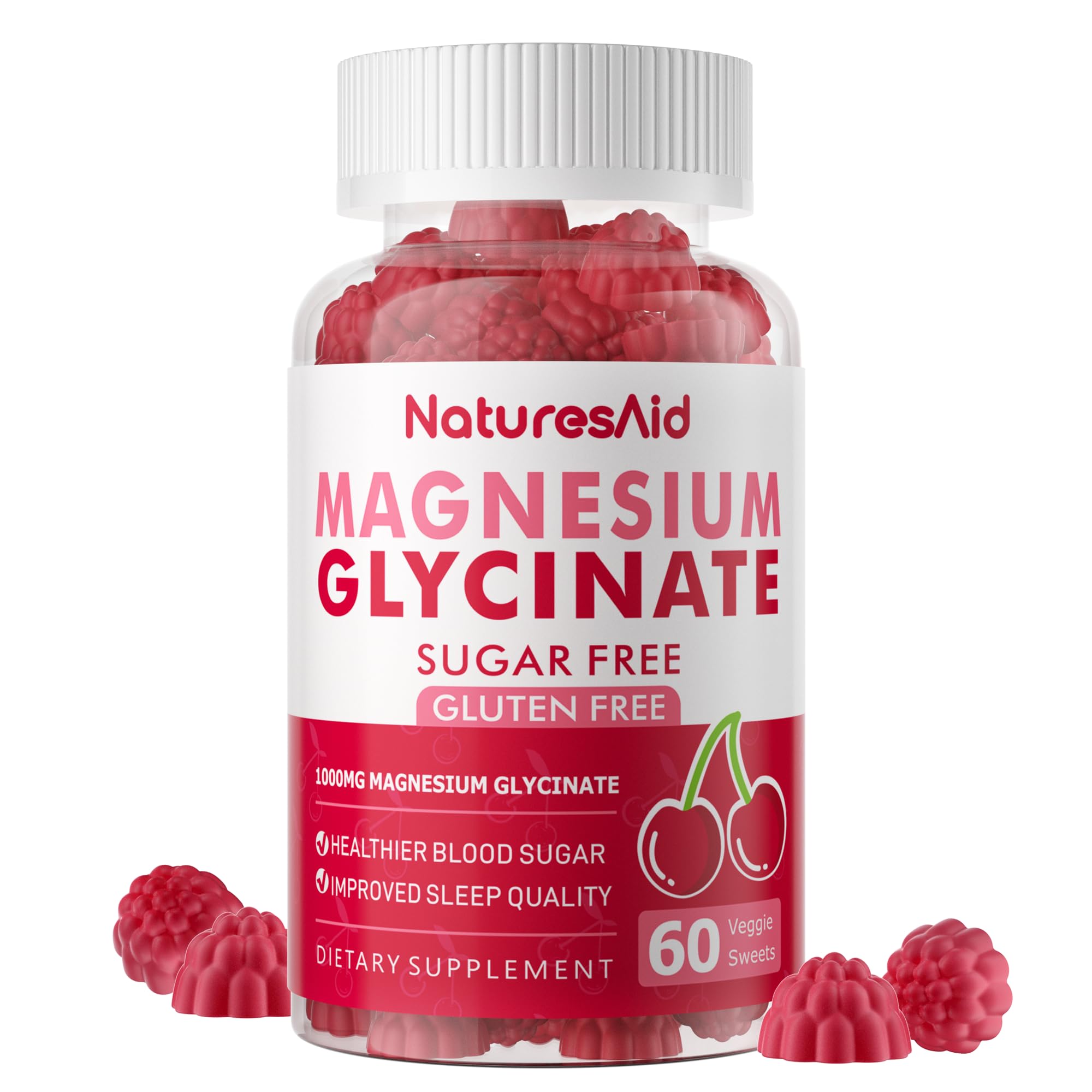 Natures Aid Magnesium Glycinate Gummies cherry bottle promotes calm mood