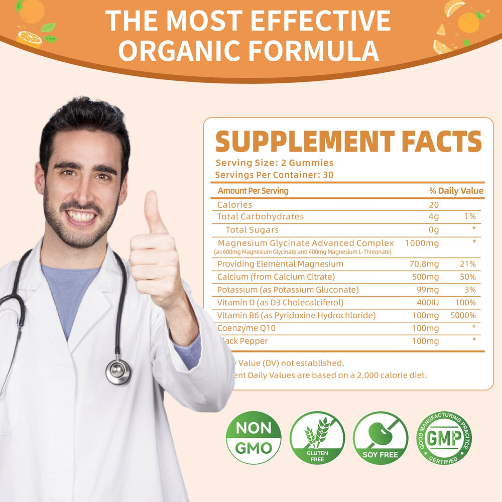 Label shows magnesium glycinate, B6, D, and CoQ10 for daily balance.