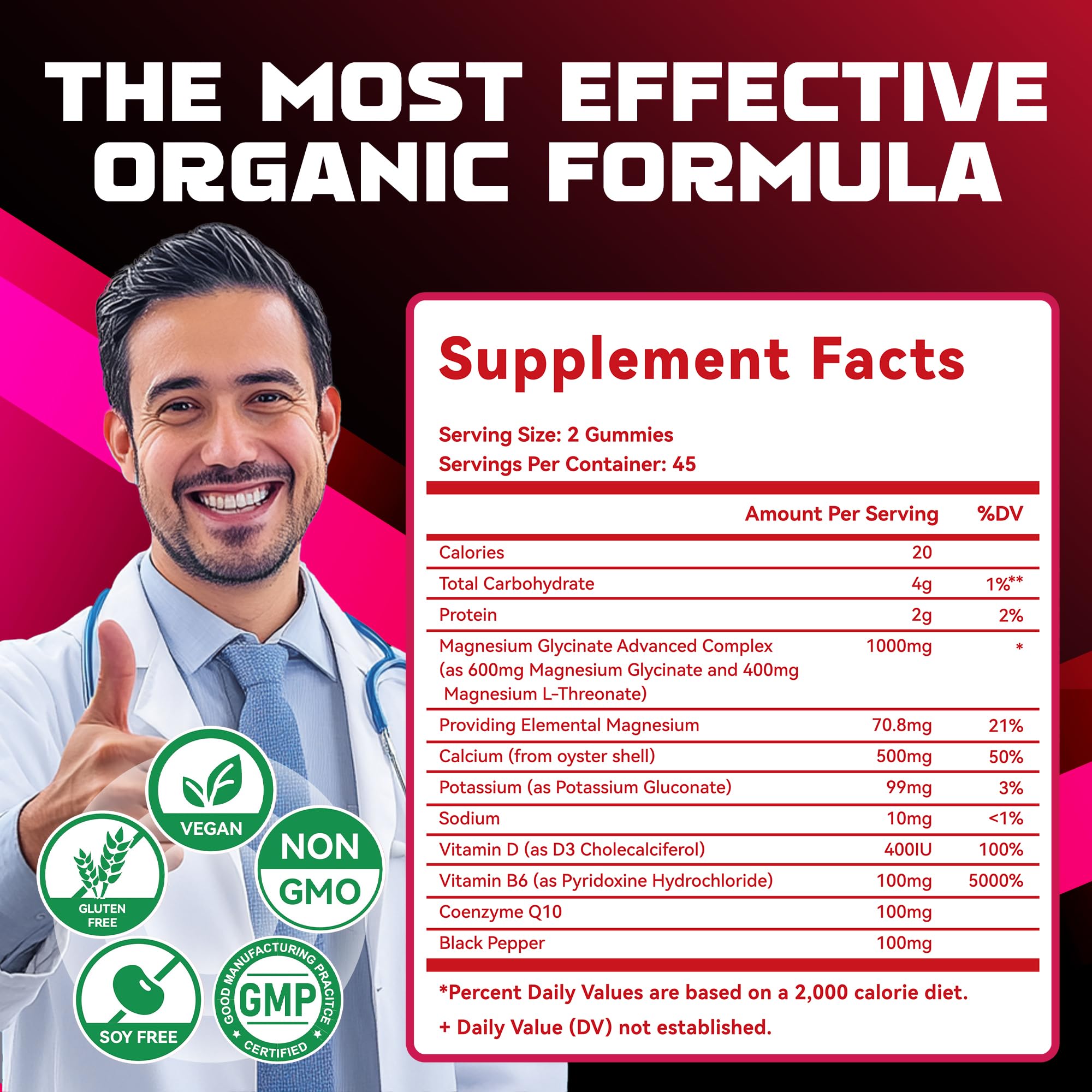 Nature's Aid magnesium glycinate gummies ingredients panel with D B6 CoQ10 and minerals