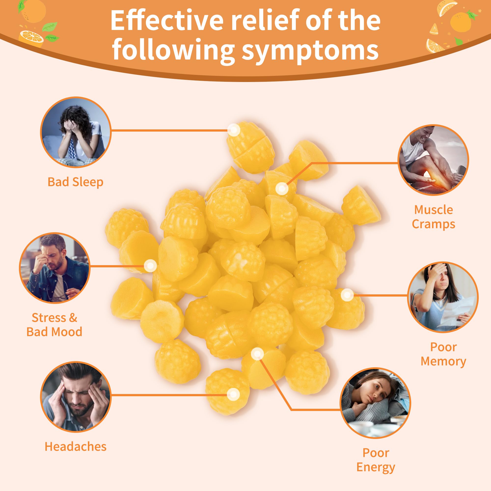 Bright orange Natures Aid gummies ready to chew for calm mood support.