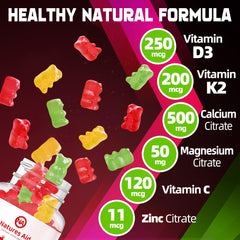 Natures Aid D3K2 gummies close-up label highlighting D3 and MK-7.