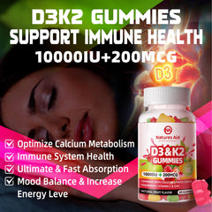 Natures Aid D3K2 gummies nutrition label showing calcium and magnesium content.