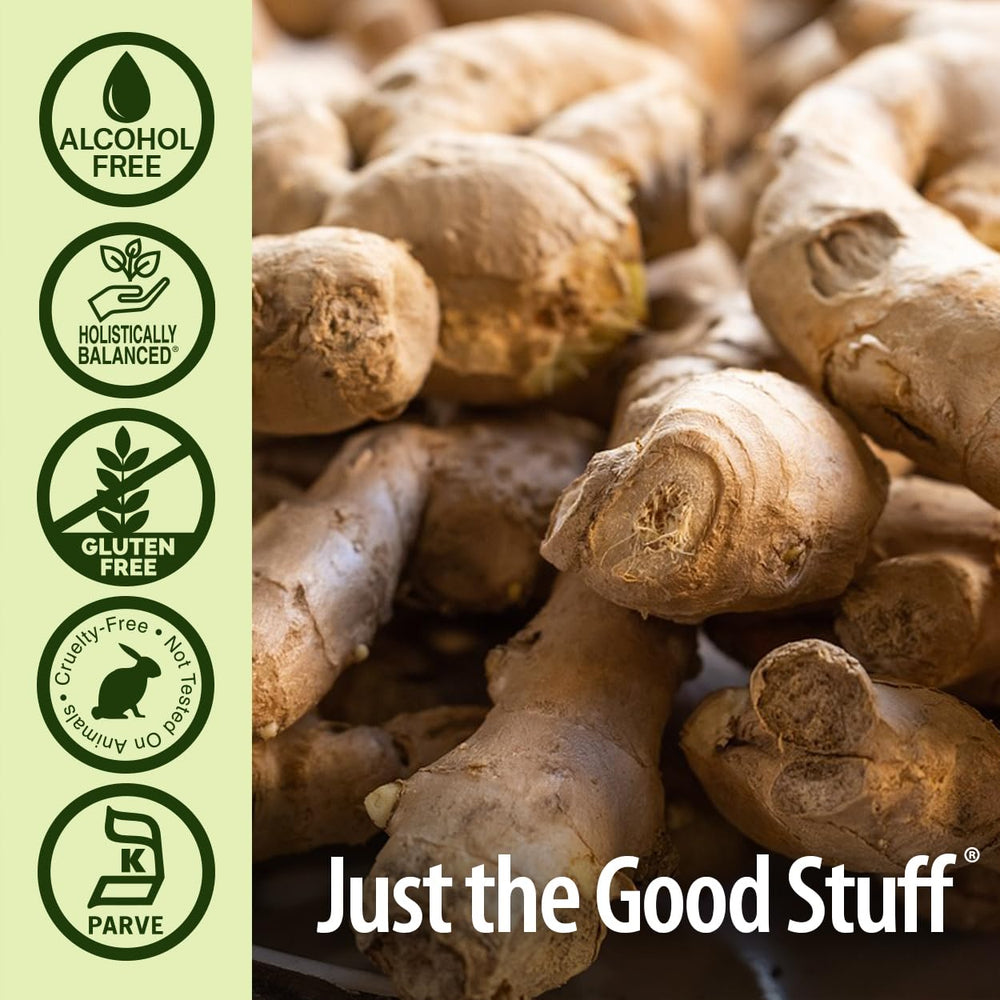 Nature's Answer Ginger Bitters amber bottle on shelf suggests ready-to-use daily routine